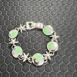 Star Fish Wave Bracelet Mint Green Made of .925 Silver